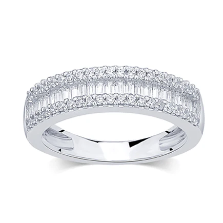 <span style="color:purple">SPECIAL!</span> .57ct G SI 14K White Gold Baguette & Round Diamond Ring Band Size 5.75