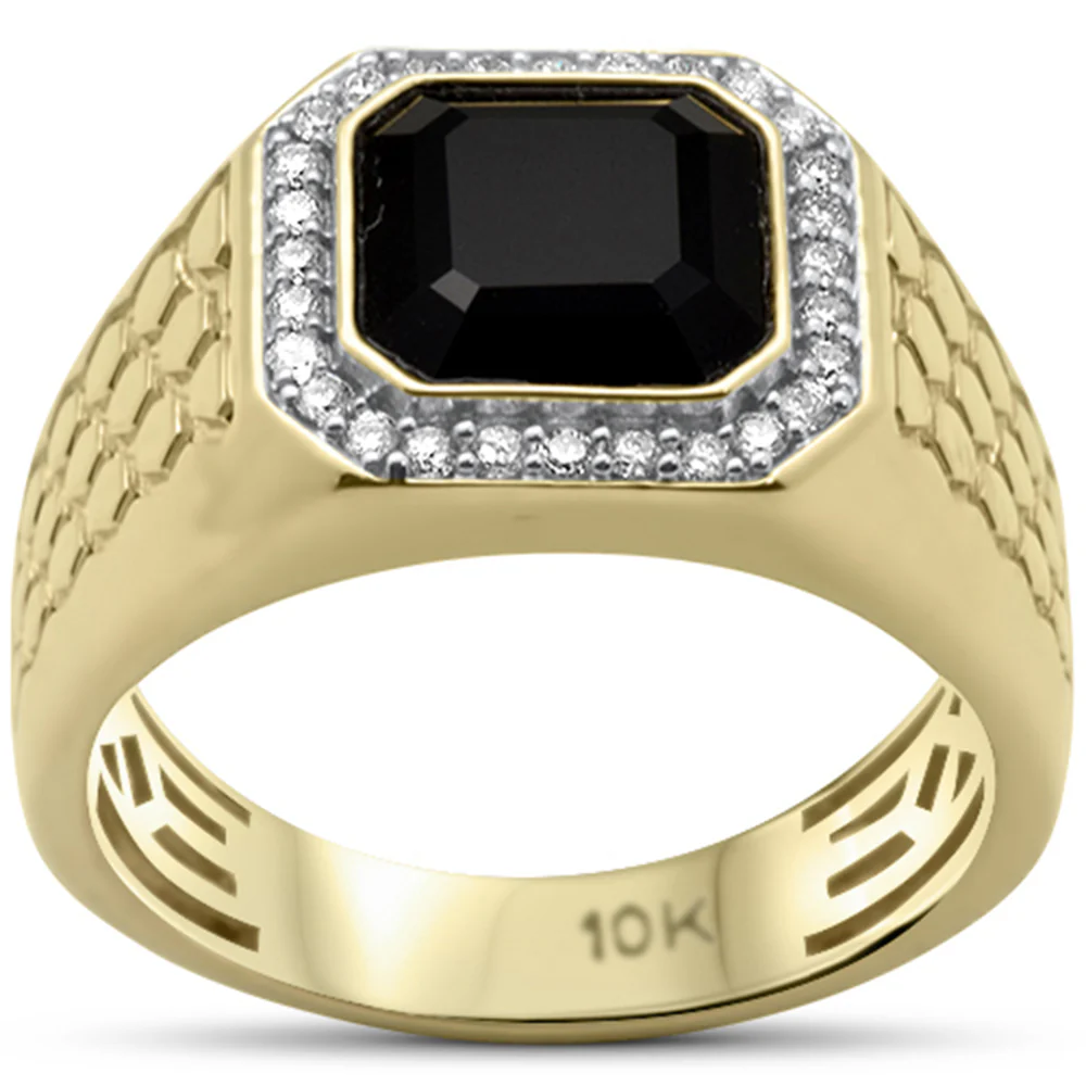 <span style="color:purple">SPECIAL!</span> 2.08ct G SI 10K Yellow Gold Diamond Black Onyx Men's Ring Size 10