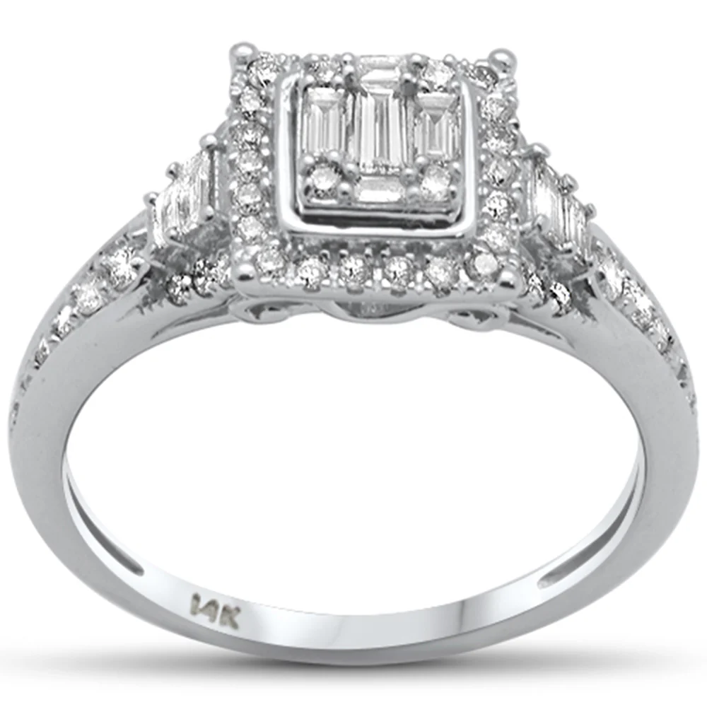 <span>DIAMOND CLOSEOUT! </span>.50ct G SI 14K White Gold Round & Baguette Diamond Engagement Ring Size 6.5