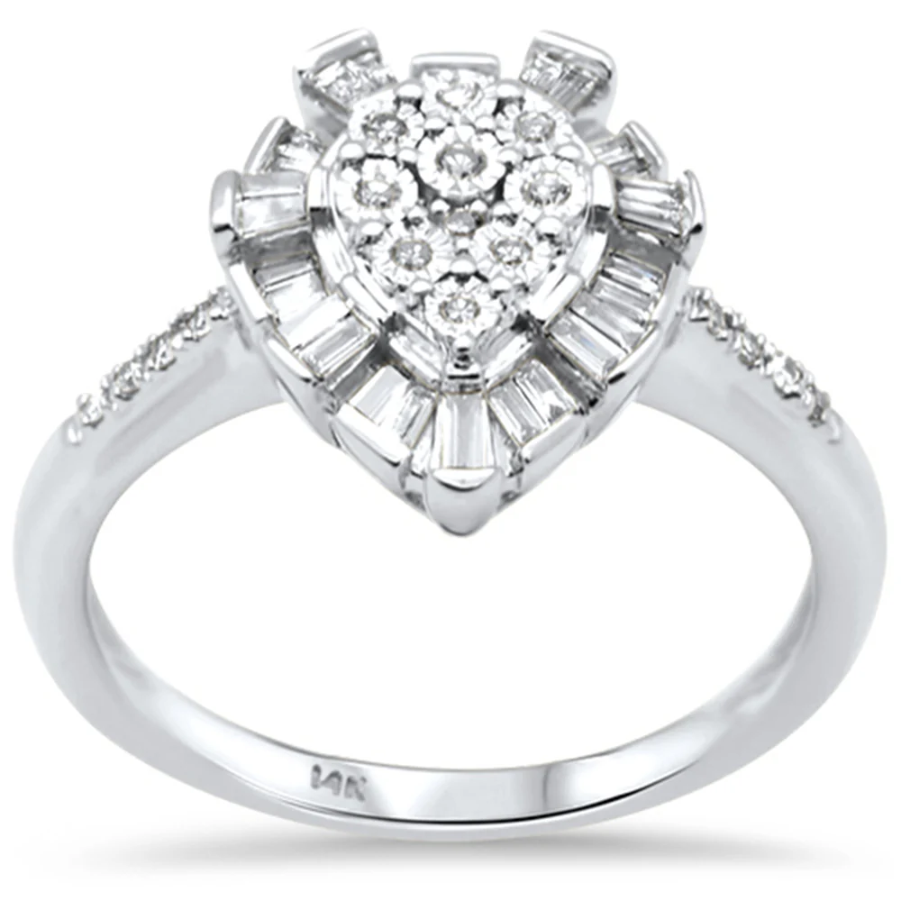 <span>DIAMOND CLOSEOUT! </span>.26ct G SI 14K White Gold Diamond Pear Shaped Round & Baguette Ring Size 6.5
