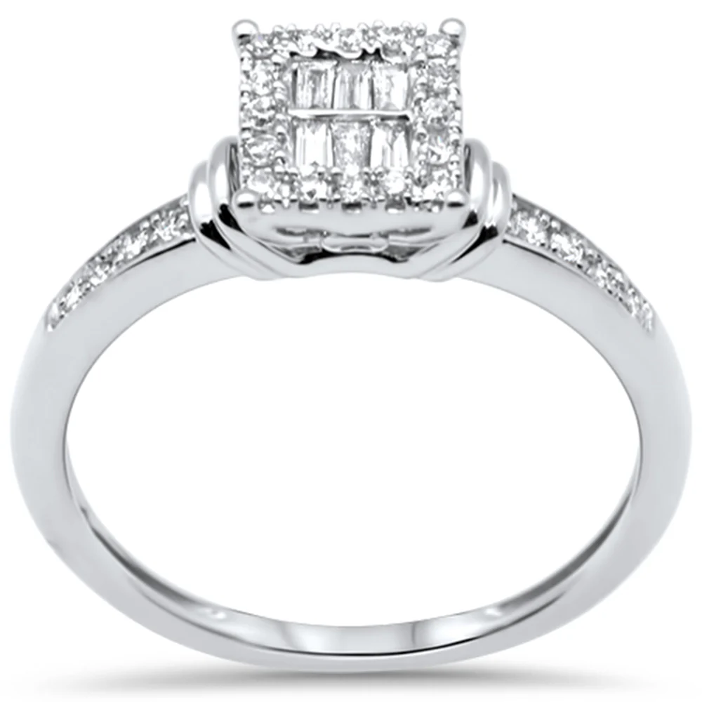 <span style="color:purple">SPECIAL!</span> .20ct G SI 14K White Gold Diamond Round & Baguette Ring Size 6.5