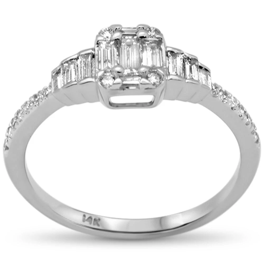 <span>DIAMOND CLOSEOUT! </span> .49ct G SI 14K White Gold Diamond Round & Baguette Engagement Ring Size 6.5