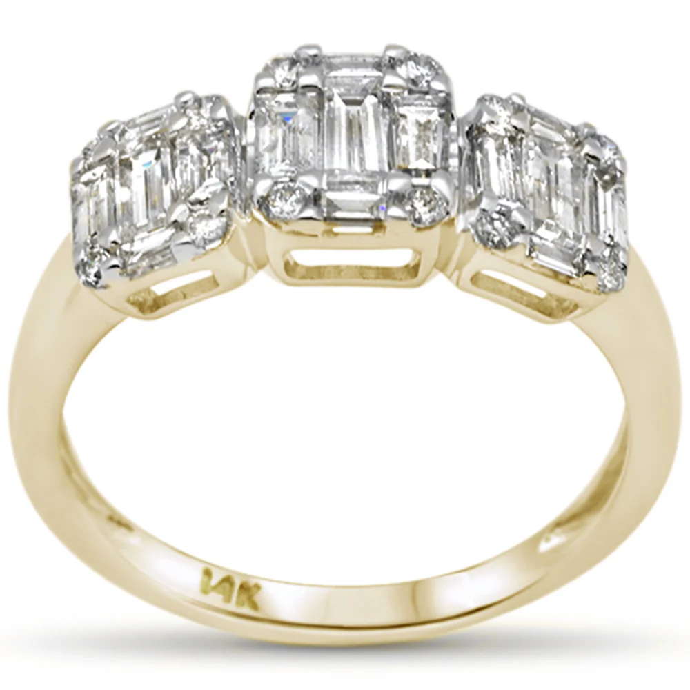 <span>DIAMOND CLOSEOUT! </span>1.00ct G SI 14K Yellow Gold Diamond Round & Baguette Engagement Ring Size 6.5