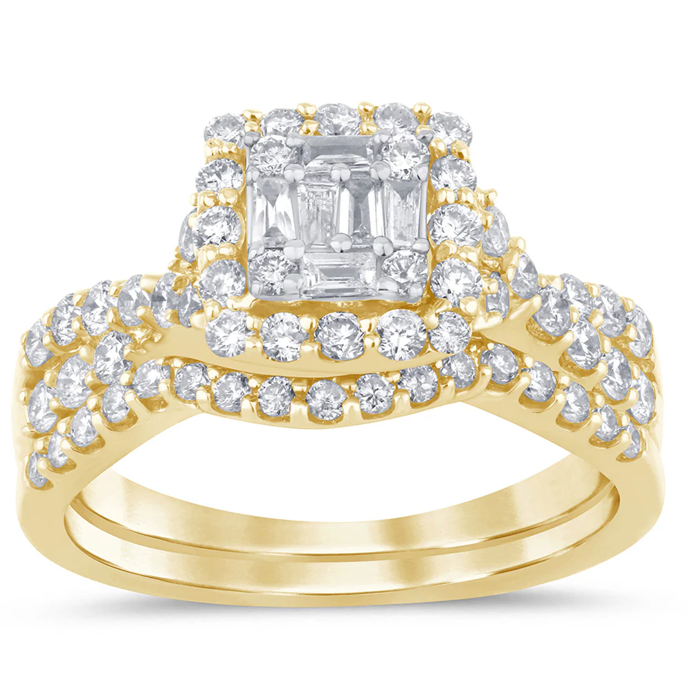 <span>DIAMOND CLOSEOUT! </span> .99ct G SI 14K Yellow Gold Round & Baguette Diamond Engagement Ring