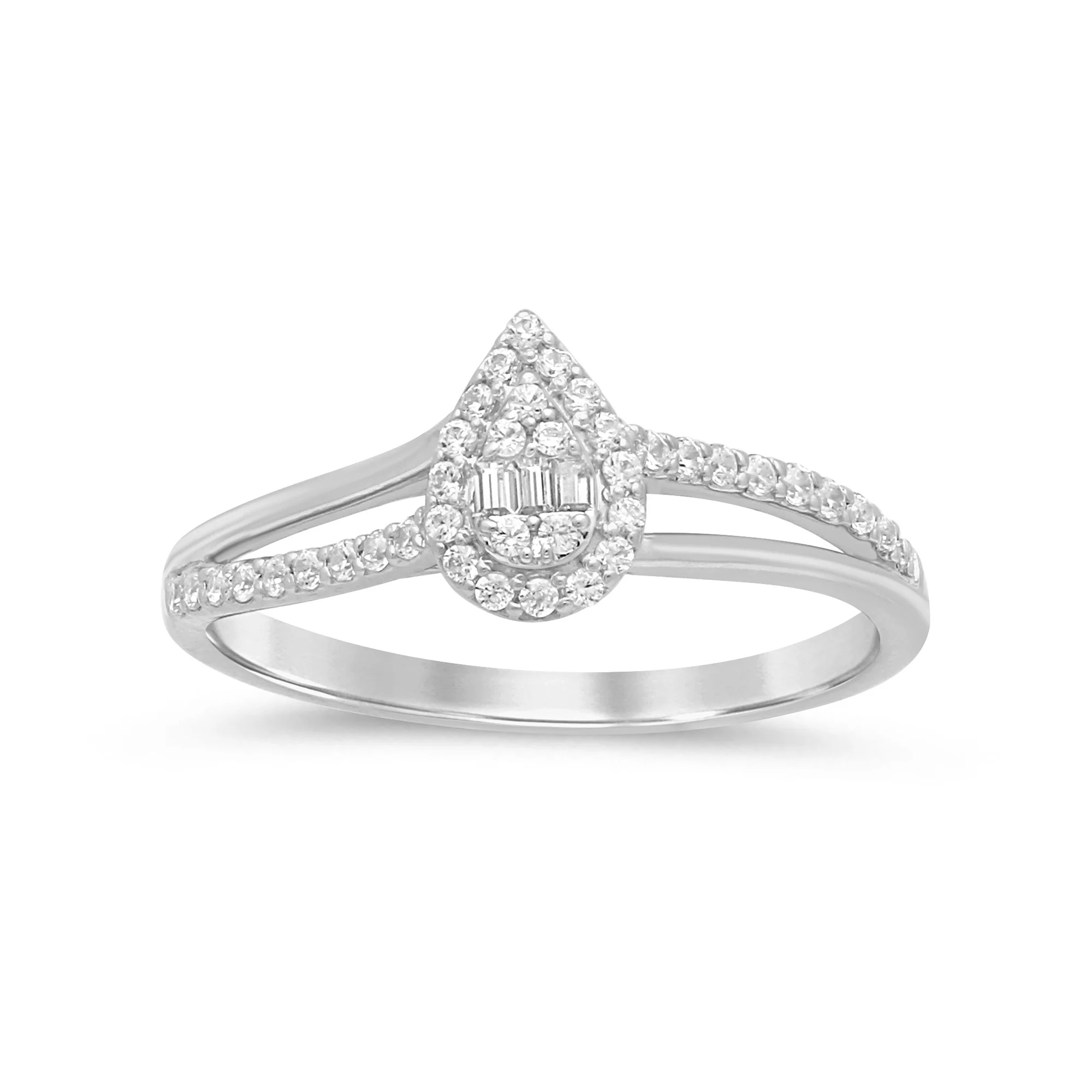 <span>DIAMOND CLOSEOUT! </span>.23ct G SI 14K White Gold Round & Baguette Diamond Engagement Ring