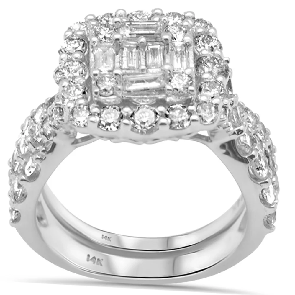 <span>DIAMOND CLOSEOUT! </span> 3.05ct G SI 14K White Gold 2pcs Round & Baguette Diamond Engagement Ring