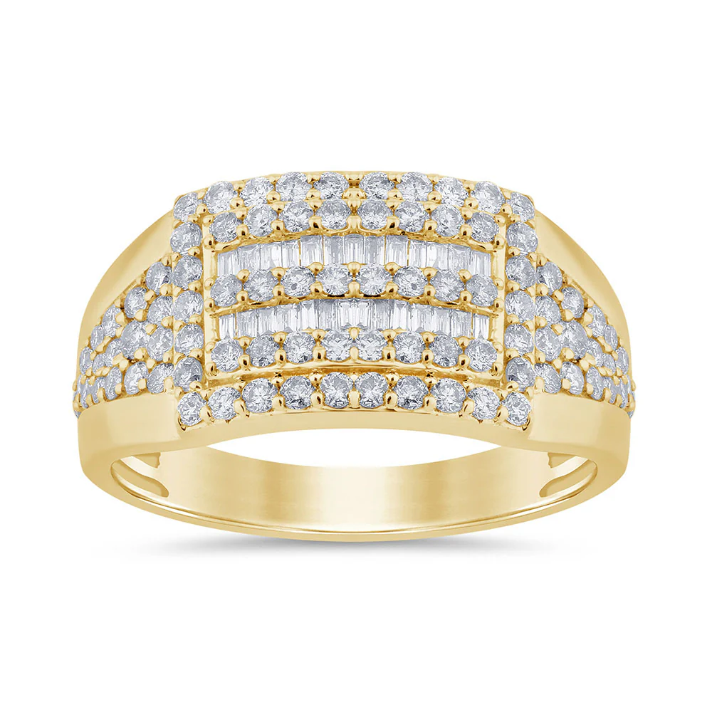 <span>DIAMOND CLOSEOUT! </span> 1.44ct G SI 14K Yellow Gold Round & Baguette Diamond Men's Ring Band