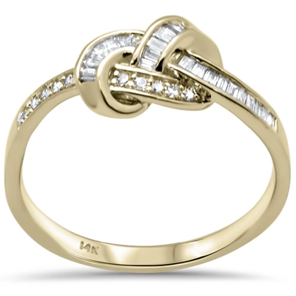 <span>DIAMOND CLOSEOUT! </span>.16ct G SI 14K Yellow Gold Round & Baguette Diamond Women's Knot Band Size 6.5