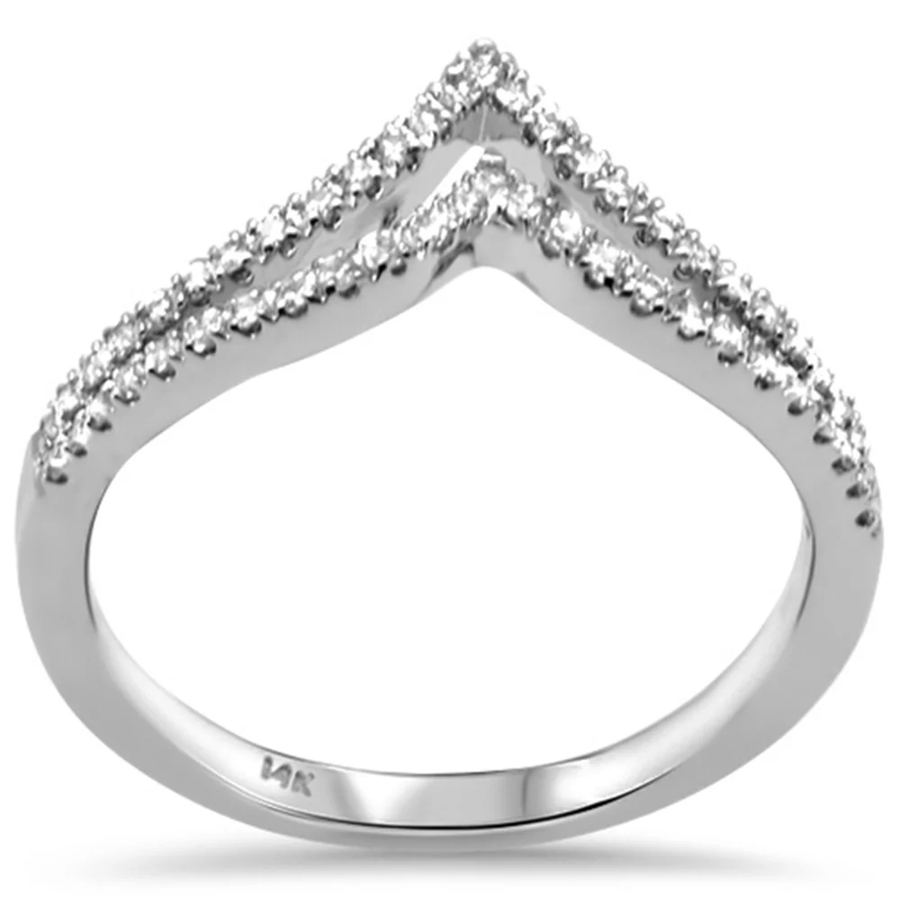 <span style="color:purple">SPECIAL!</span> .25ct G SI 14K White Gold Diamond V Shaped Chevron Ring Size 6.5
