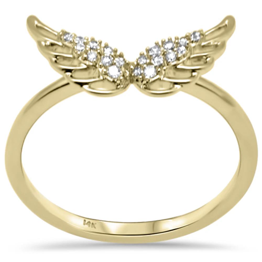 <span style="color:purple">SPECIAL!</span> .10ct G SI 14K Yellow Gold Angel Wings Diamond Ring Size 6.5