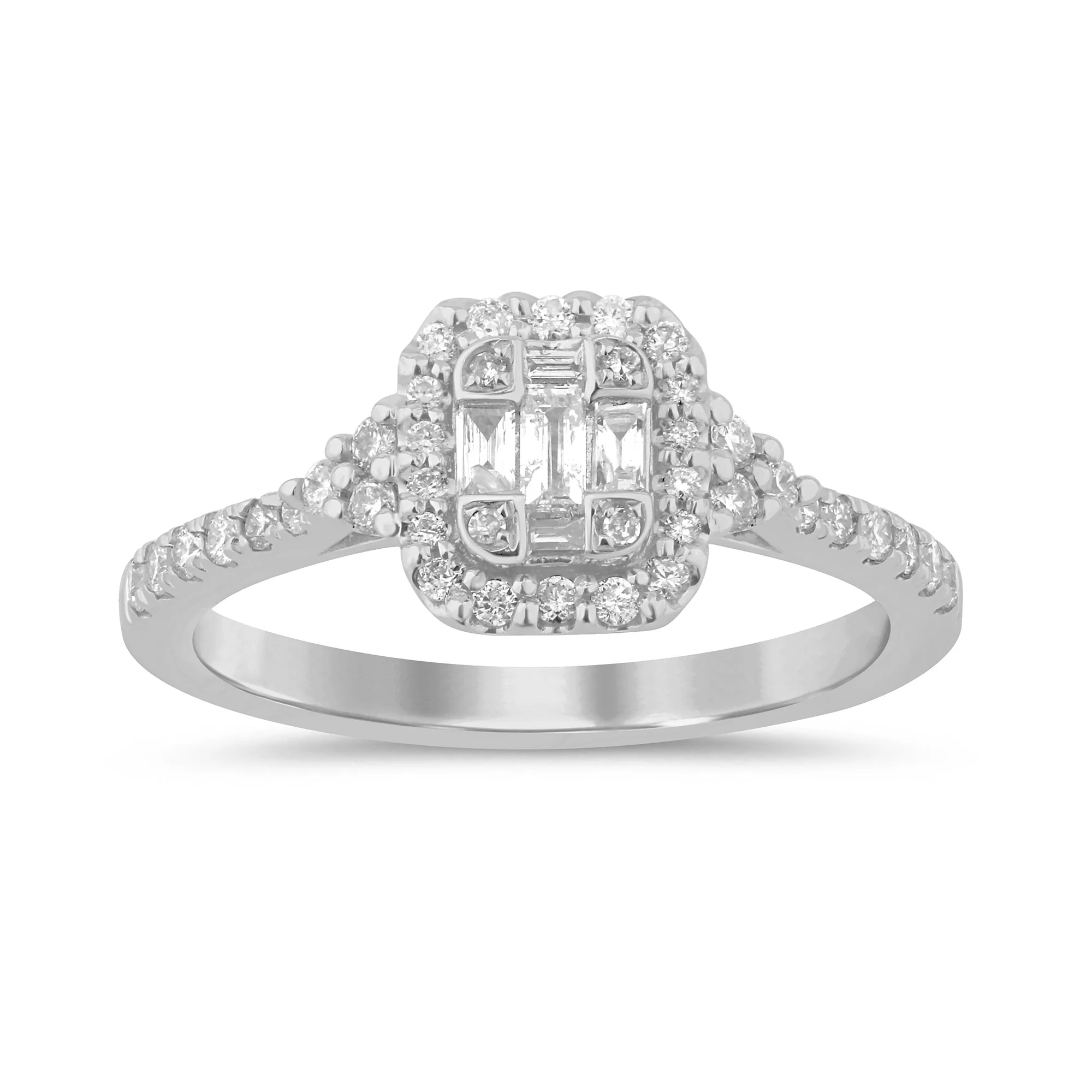 <span>DIAMOND CLOSEOUT! </span> .45ct G SI 14K White Gold Round & Baguette Diamond Women's Ring Size 6.5