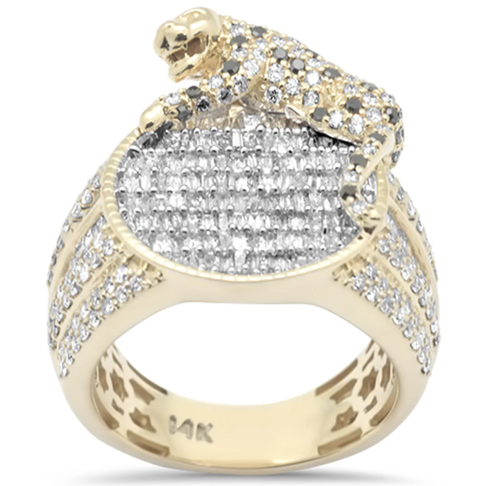 <span>DIAMOND CLOSEOUT! </span> 2.69ct G SI 14K Yellow Gold Round & Baguette Diamond Lion Men's Ring Size 10