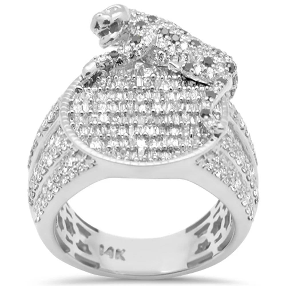 <span>DIAMOND CLOSEOUT! </span> 2.71ct G SI 14K White Gold Round & Baguette Diamond Lion Men's Ring Size 10
