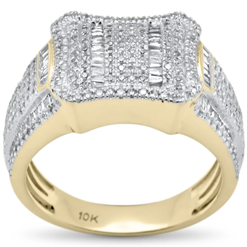 <span>DIAMOND CLOSEOUT! </span> 1.26ct G SI 10K Yellow Gold Round & Baguette Diamond Men's Ring Size 10