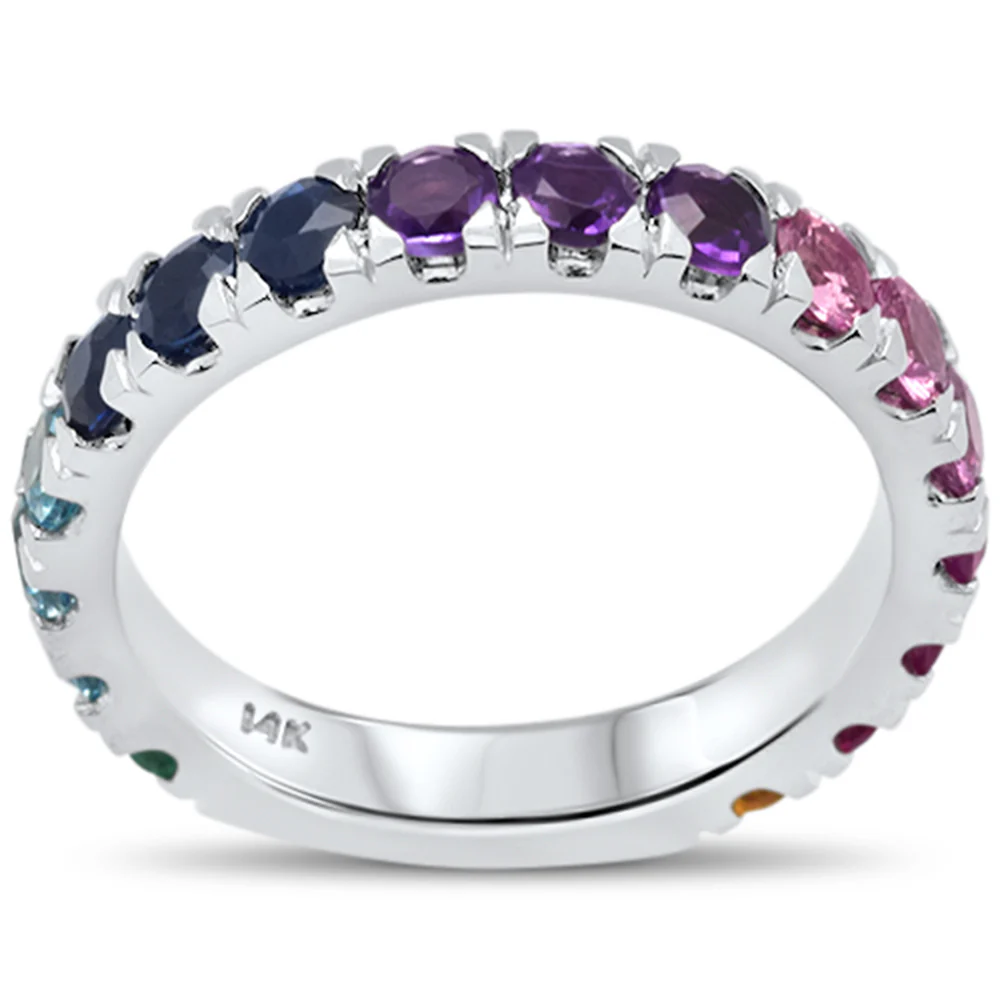 <span>DIAMOND CLOSEOUT! </span> 2.19ct G SI 14K White Gold Multi Color Gemstones Ring Band Size 7
