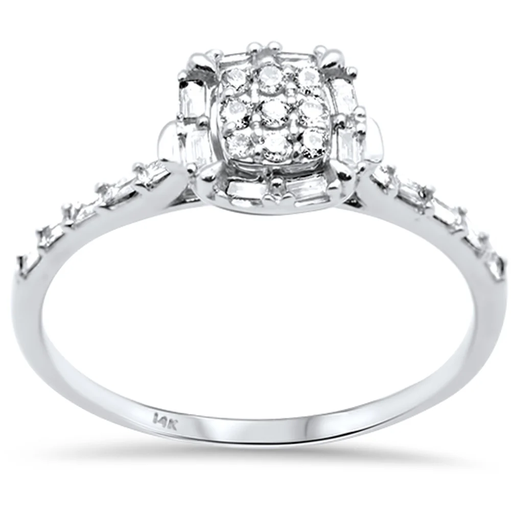 <span>DIAMOND CLOSEOUT! </span>.22ct G SI 14K White Gold Round & Baguette Diamond Engagement Ring Size 7