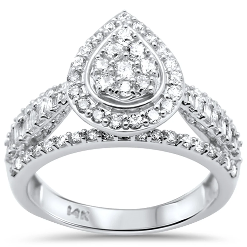 <span>DIAMOND CLOSEOUT! </span> 1.05ct G SI 14K White Gold Pear Shaped Round & Baguette Diamond Engagement Ring Size 6.5