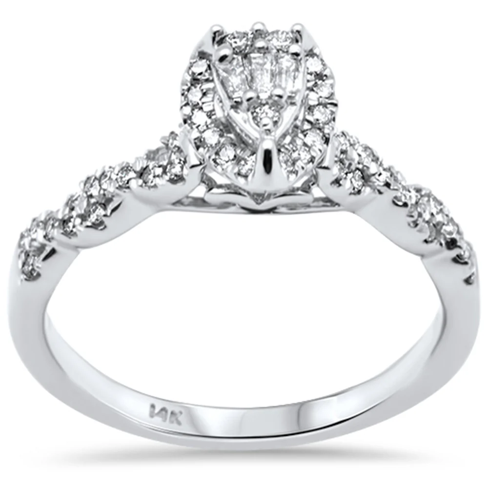 <span>DIAMOND CLOSEOUT! </span>.33ct G SI 14K White Gold Pear Shaped Round & Baguette Diamond Engagement Ring Size 7