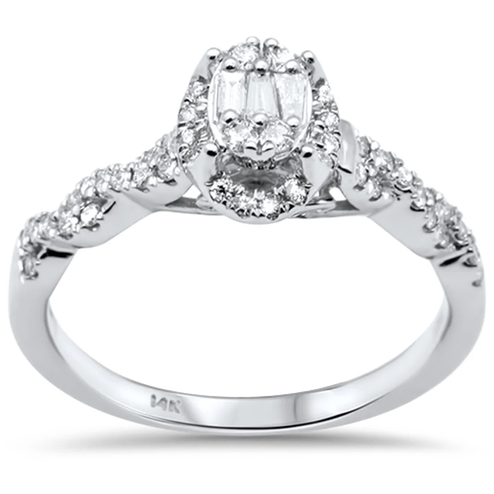 <span style="color:purple">SPECIAL!</span> .35ct G SI 14K White Gold Round & Baguette Diamond Engagement Ring  Size 6.50