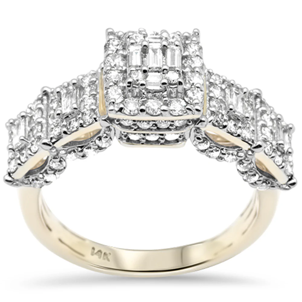 <span>DIAMOND CLOSEOUT! </span>1.24ct G SI 14K Yellow Gold Round & Baguette Diamond Engagement Ring Size 7