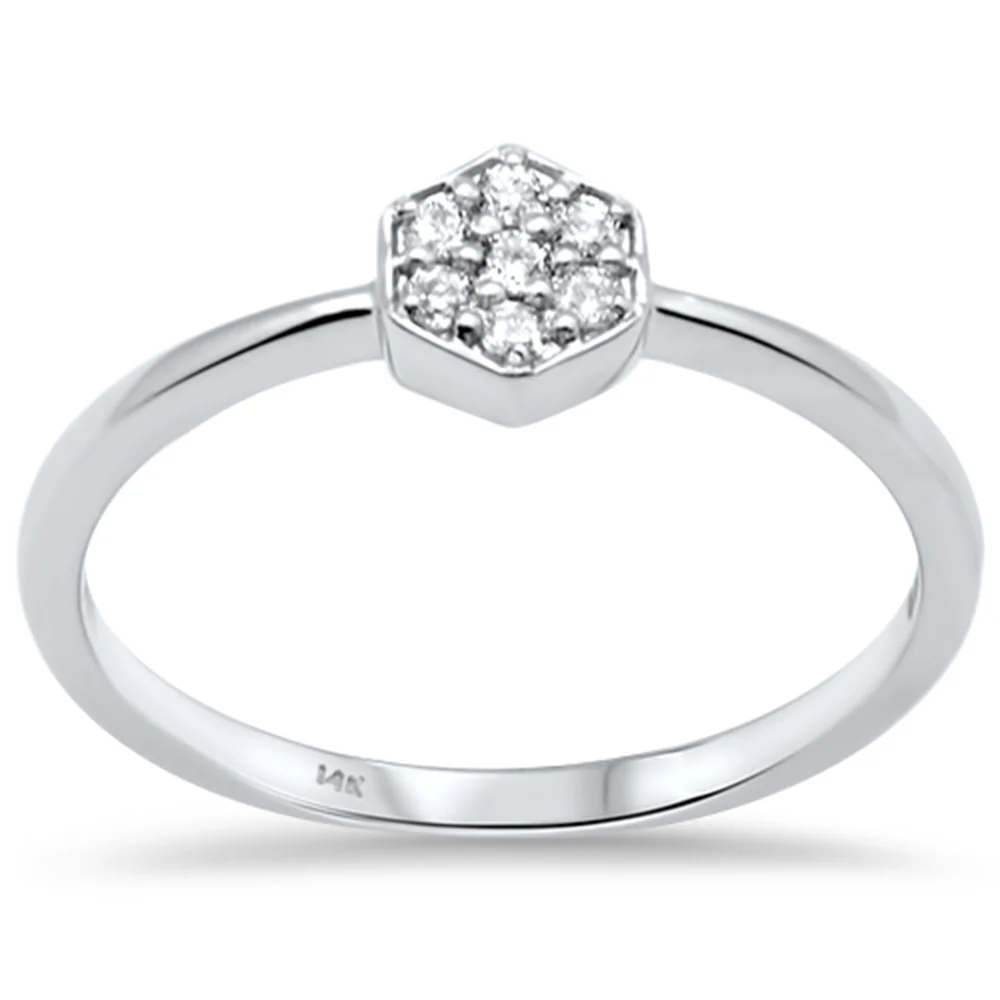 <span>DIAMOND CLOSEOUT! </span>.09ct G SI 14K White Gold Diamond Hexagon Shape Ladies Ring Size 6.5