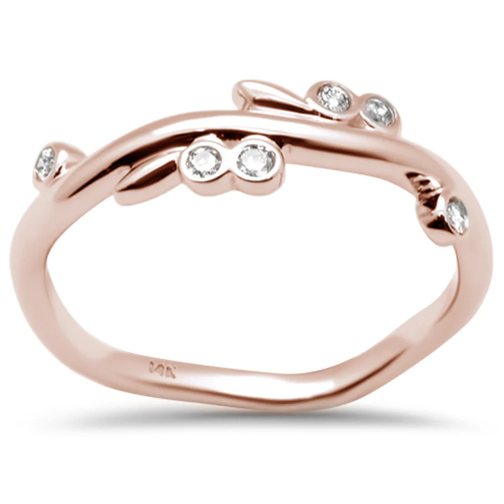<span>DIAMOND CLOSEOUT! </span>.10ct G SI 14K Rose Gold Diamond Leaf Ring Size 6.5