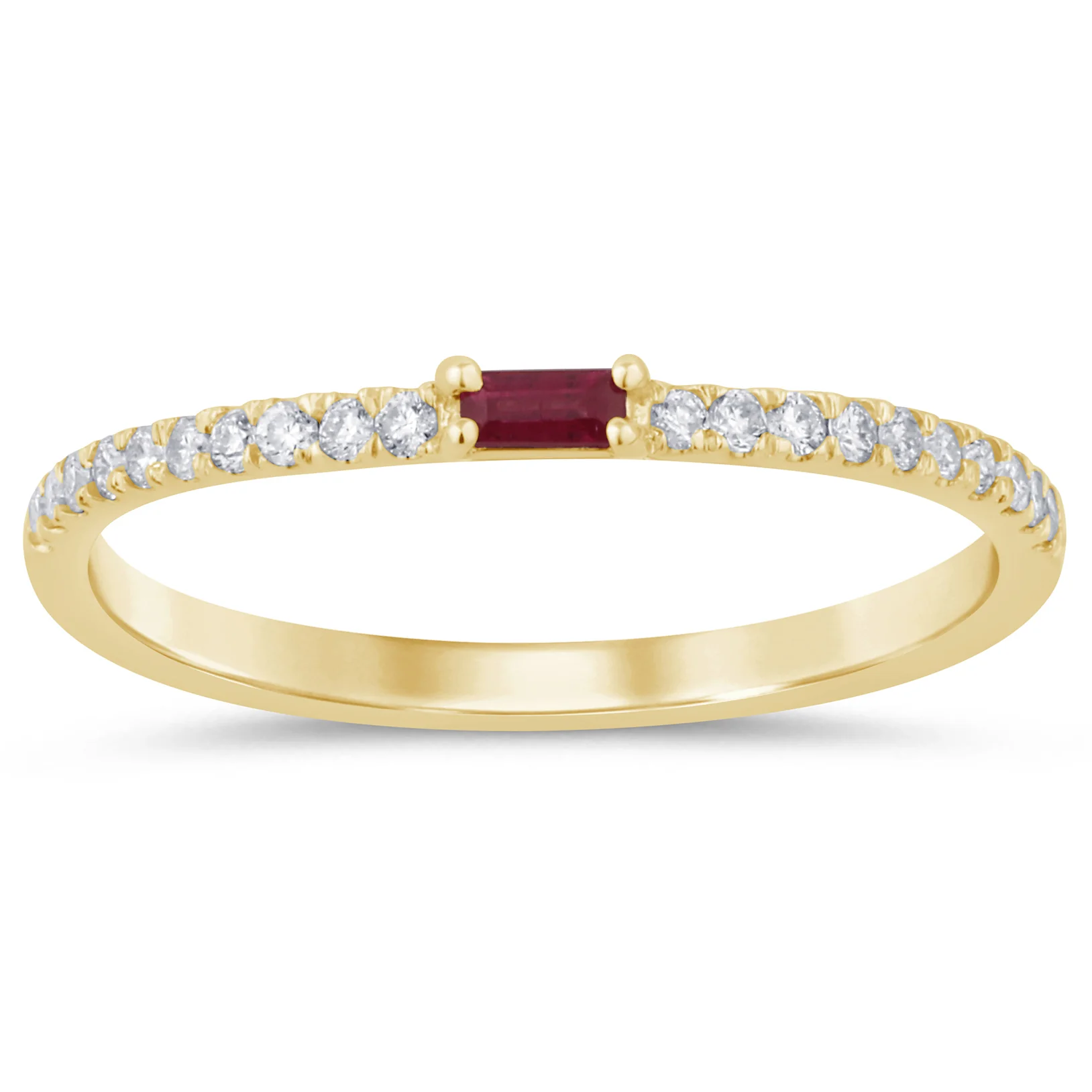 .19ct G SI 14K Yellow Gold Diamond & Ruby Gemstone Stackable Band Ring Size 6.5
