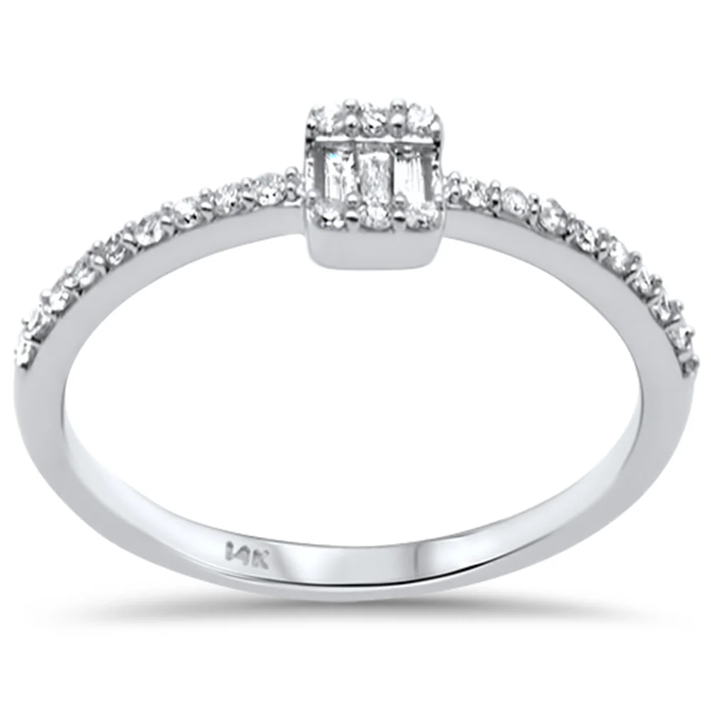<span>DIAMOND CLOSEOUT! </span>.19ct G SI 14K White Gold Diamond Round & Baguette Ladies Ring Size 6.5