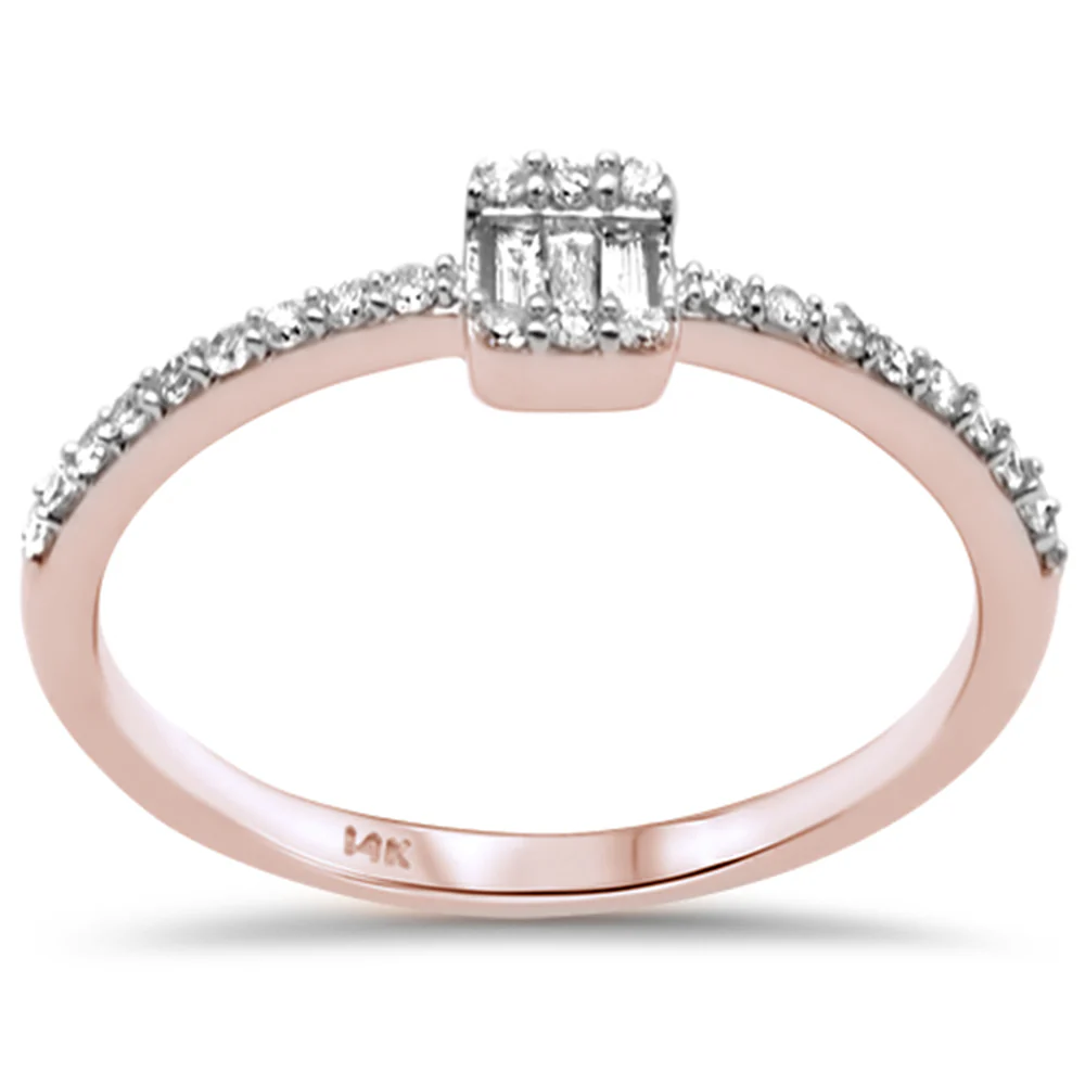 <span>DIAMOND CLOSEOUT! </span>.19ct G SI 14K Rose Gold Diamond Round & Baguette Ladies Ring Size 6.5