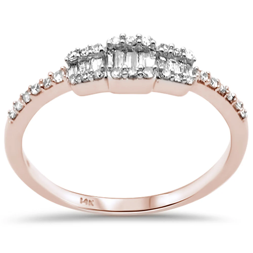 <span>DIAMOND CLOSEOUT! </span>.23ct G SI 14K Rose Gold Diamond Round & Baguette Ladies Ring Size 6.5
