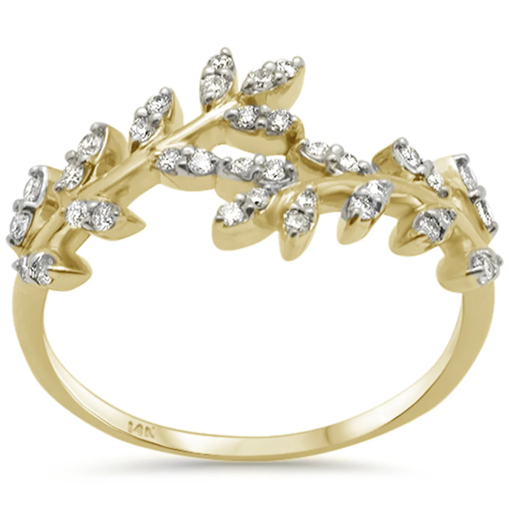<span style="color:purple">SPECIAL!</span> .26ct G SI 14K Yellow Gold Diamond Leaf Design Ring Band Size 6.5