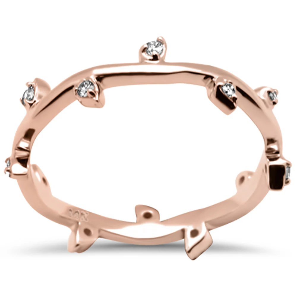 <span>DIAMOND CLOSEOUT! </span>.12ct G SI 14K Rose Gold Diamond Leaf Design Ring Band