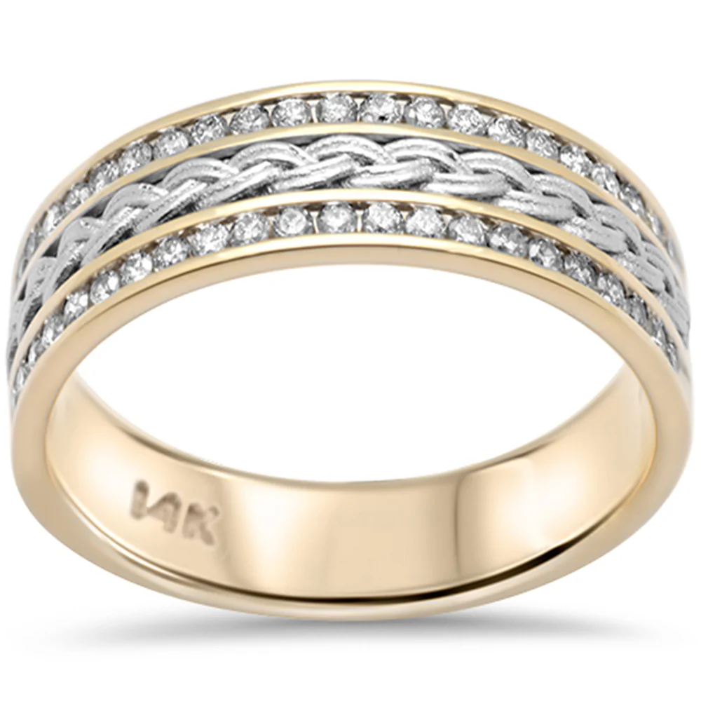 <span style="color:purple">SPECIAL!</span> .52ct G SI 14K Two Tone Gold Diamond Engraved Style Men's Ring Band