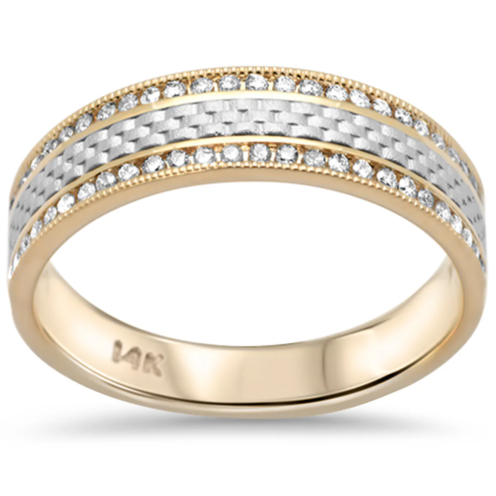 <span style="color:purple">SPECIAL!</span>.32ct G SI 14K Two Tone Gold Engraved Style Men's Diamond Ring Band Size 10