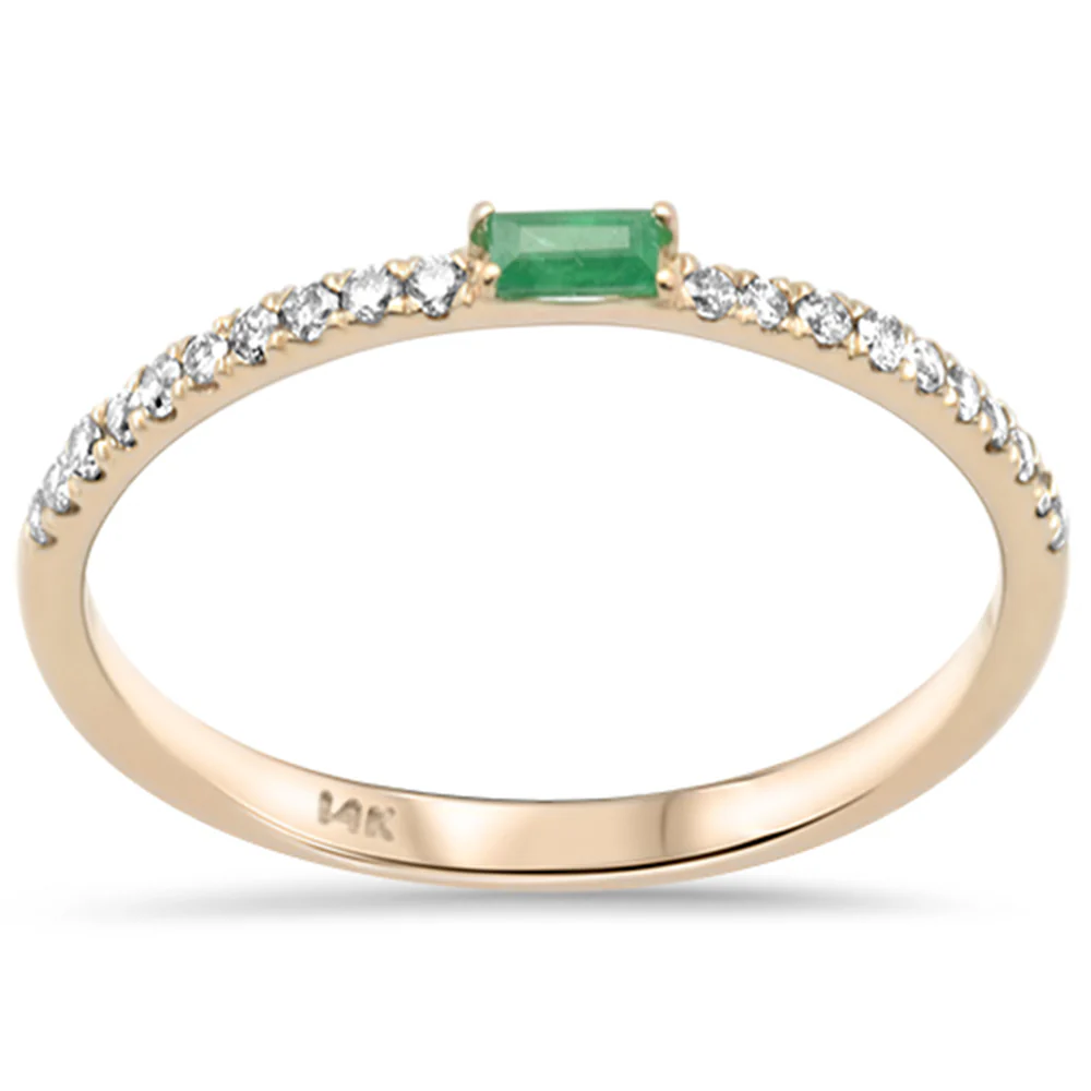 .18ct G SI 14K Yellow Gold Emerald Gemstone & Diamond Ring Size 6.5