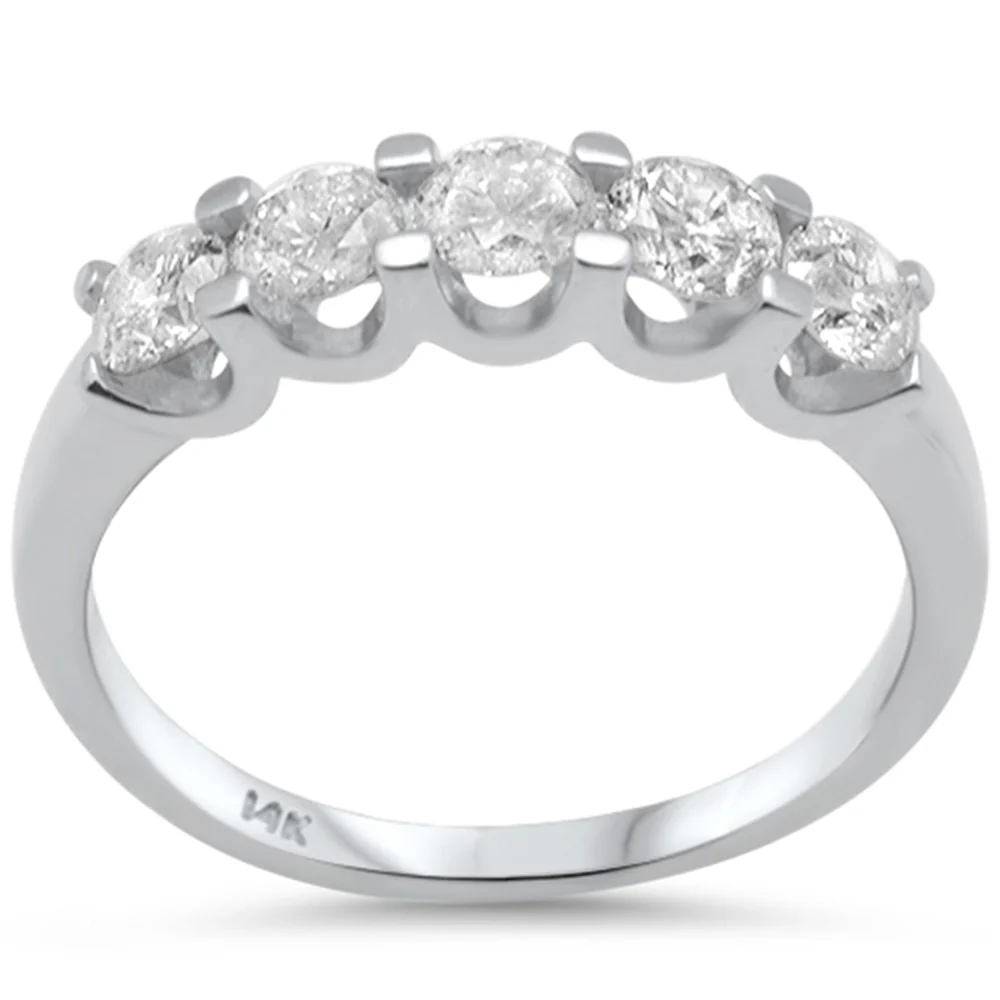 <span>DIAMOND CLOSEOUT! </span> 1.00ct G SI 14K White Gold Diamond 5 Stones Engagement Ring Anniversary Band Size 7