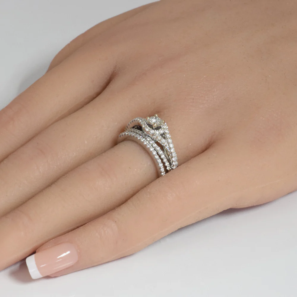 <span>DIAMOND CLOSEOUT! </span>.92ct G SI 14K White Gold Diamond Wrap Around Halo Engagement Ring Set - Image 2