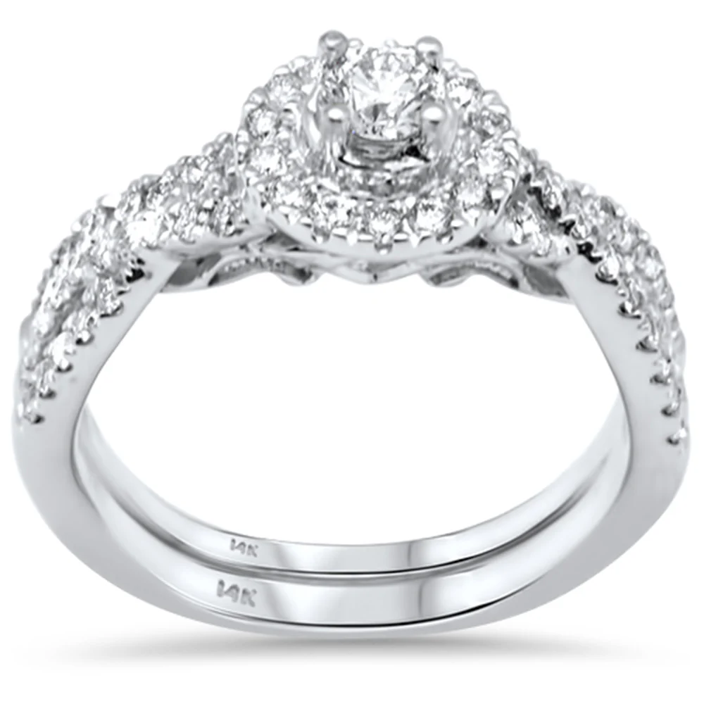 <span>DIAMOND CLOSEOUT! </span>1.00ct G SI 14K White Gold Diamond Halo Engagement Ring Bridal Set Size 6.5