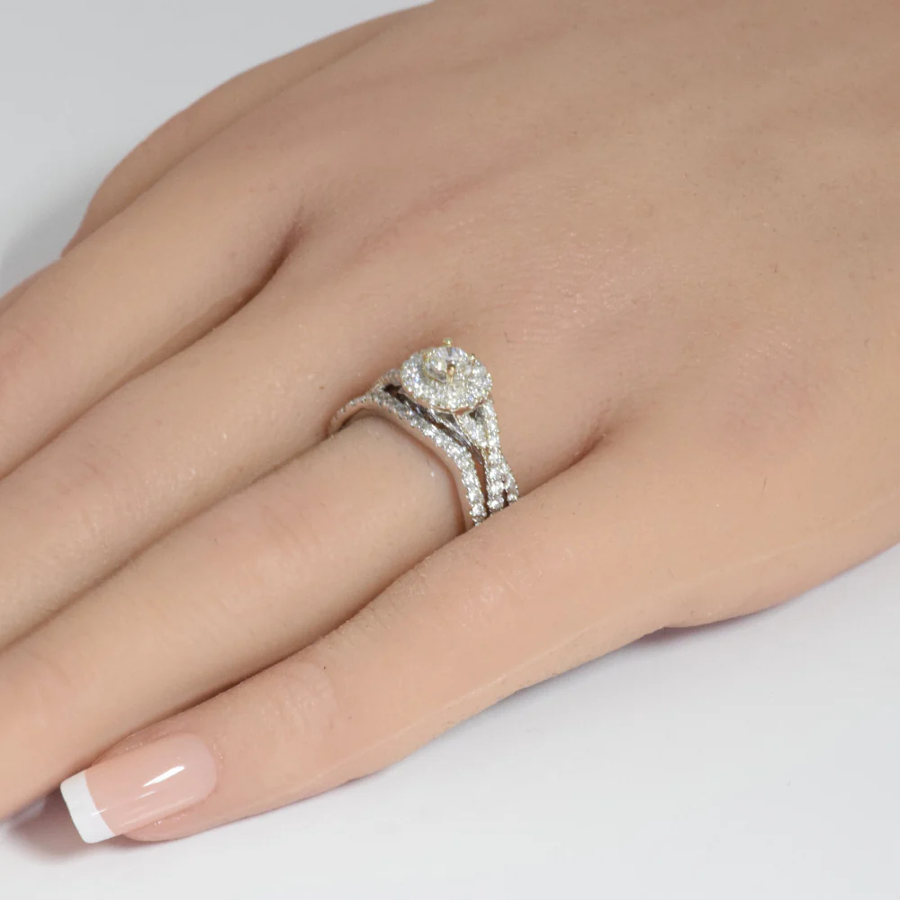 <span>DIAMOND CLOSEOUT! </span>1.00ct G SI 14K White Gold Diamond Halo Engagement Ring Bridal Set Size 6.5 - Image 2