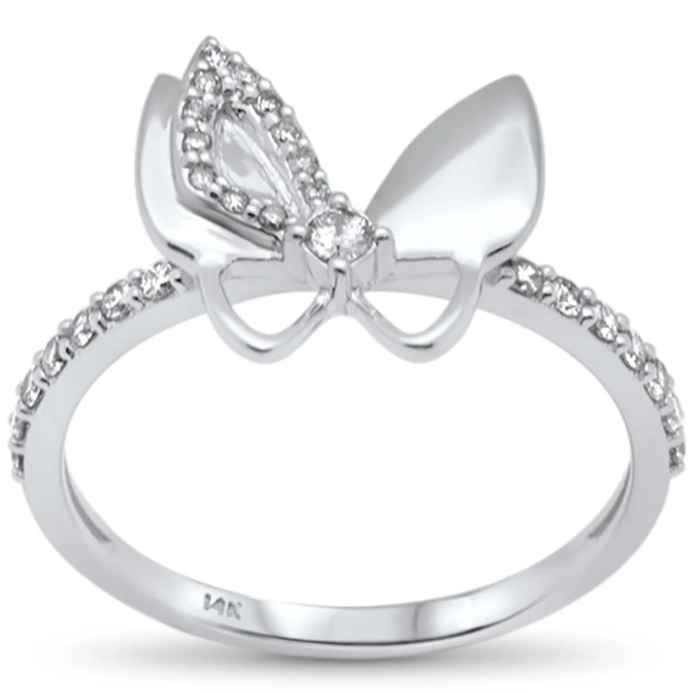 <span style="color:purple">SPECIAL!</span> .26ct G SI 14K White Gold Diamond Butterfly Ring Band Size 6.5