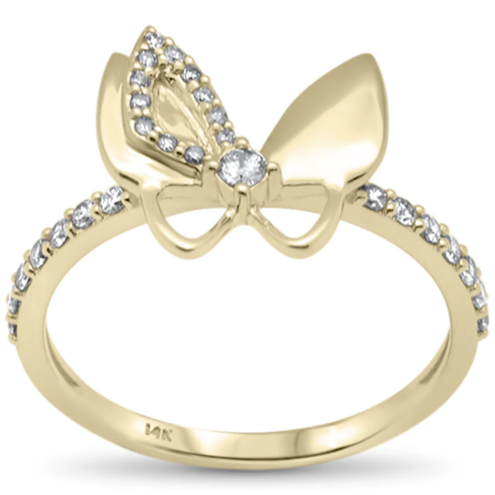 <span style="color:purple">SPECIAL!</span> .26ct G SI 14K Yellow Gold Diamond Butterfly Ring Band Size 6.5