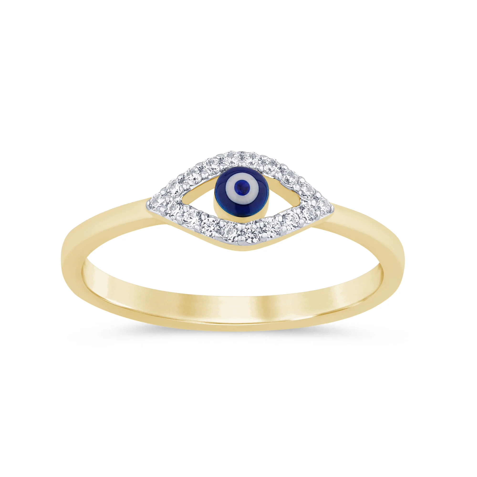 <span style="color:purple">SPECIAL!</span> .09ct G SI 14K Yellow Gold Diamond Evil Eye Ring Band Size 6.5
