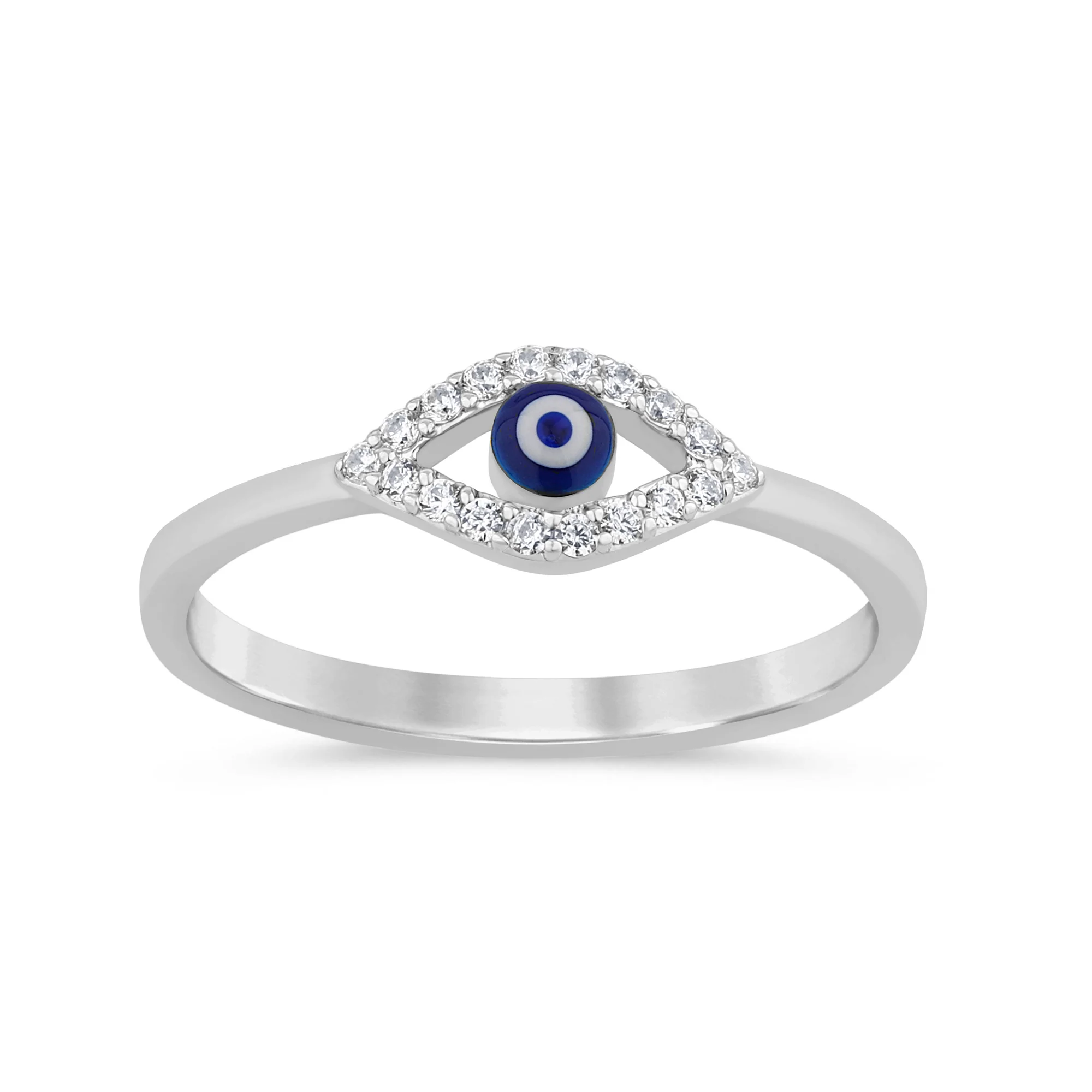 <span style="color:purple">SPECIAL!</span> .08ct G SI 14K White Gold Diamond Evil eye Ring Band Size 6.5
