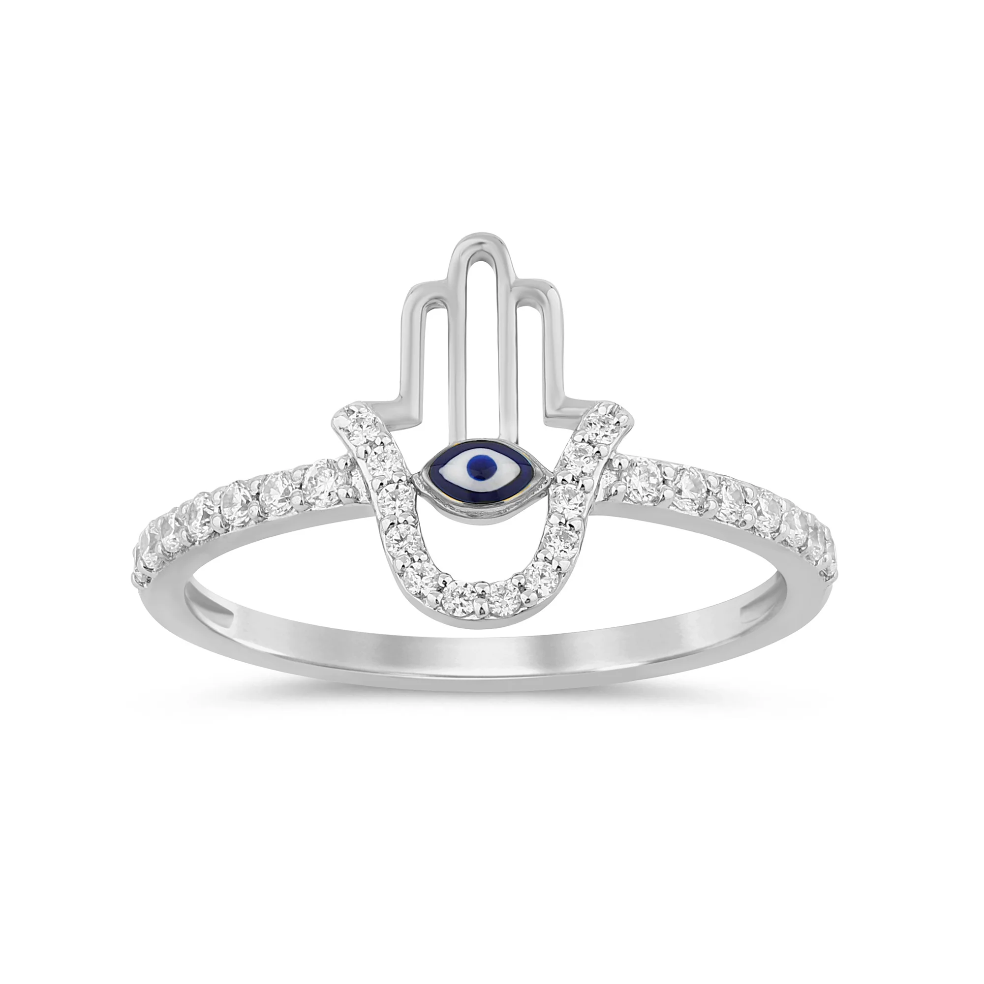 <span style="color:purple">SPECIAL!</span> .19ct G SI 14K White Gold Diamond Hand of Hamza Ring Band Size 6.5