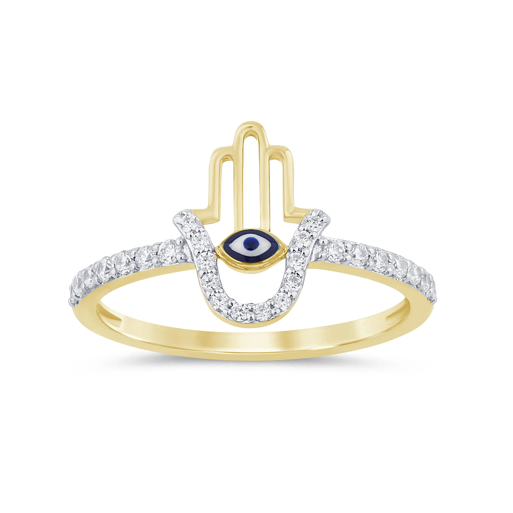 <span style="color:purple">SPECIAL!</span> .20ct G SI 14K Yellow Gold Diamond Hand of Hamsa Ring Band Size 6.5
