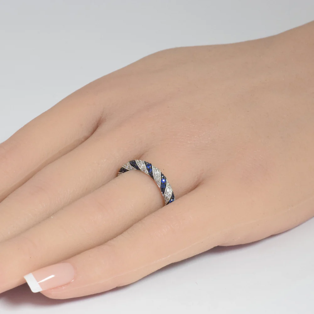 <span>DIAMOND CLOSEOUT! </span>.61ct G SI 14K White Gold Blue Sapphire & Diamond Ring Band