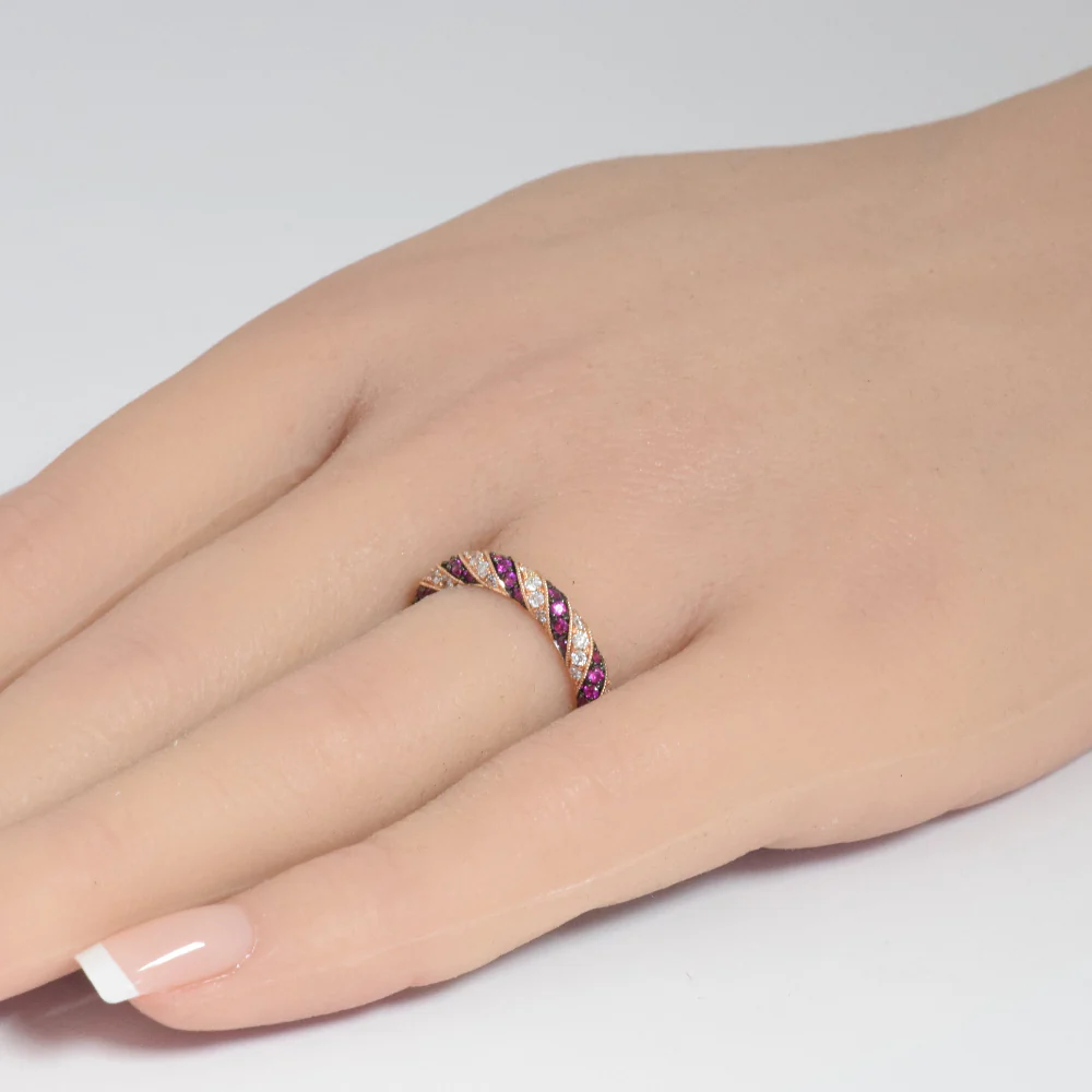 <span>DIAMOND CLOSEOUT! </span> .60ct G SI 14K Rose Gold Ruby & Diamond Ring Band