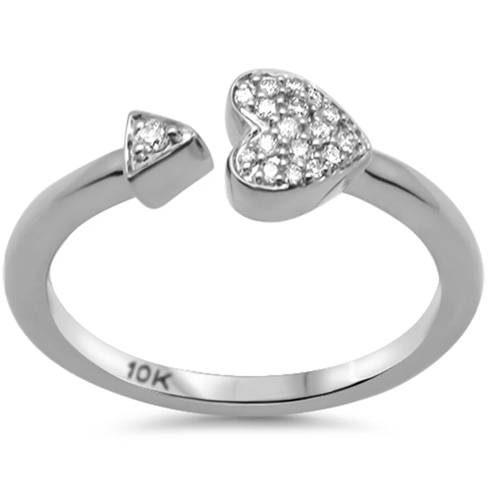 .11ct G SI 10K White Gold Diamond Heart & Arrow Open Ring Band Size 6.5