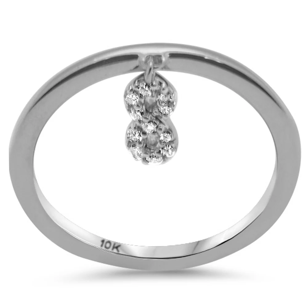 .08ct G SI 10K White Gold Diamond Infinity Shaped Dangle Style Ring Band Size 6.5