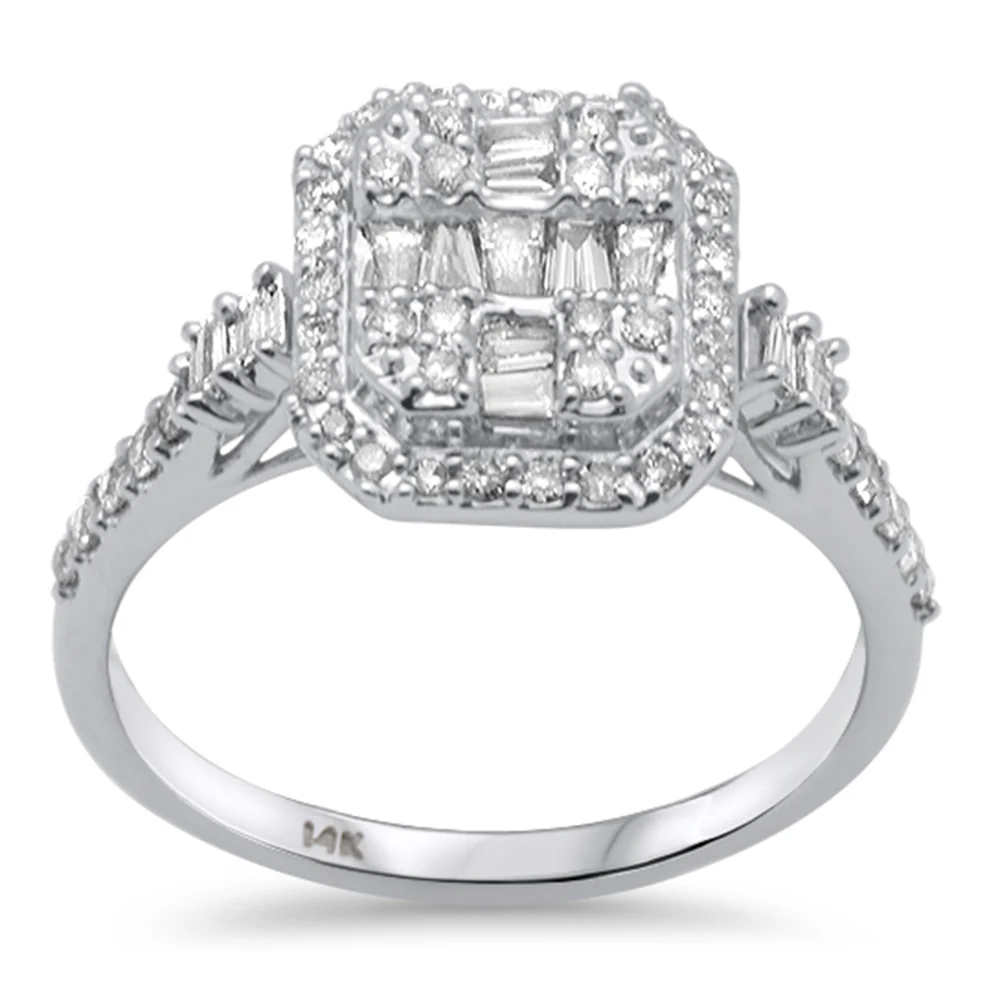 <span style="color:purple">SPECIAL!</span> .49ct G SI 14K White Gold Round & Baguette Diamond Engagement Ring Size 6.5